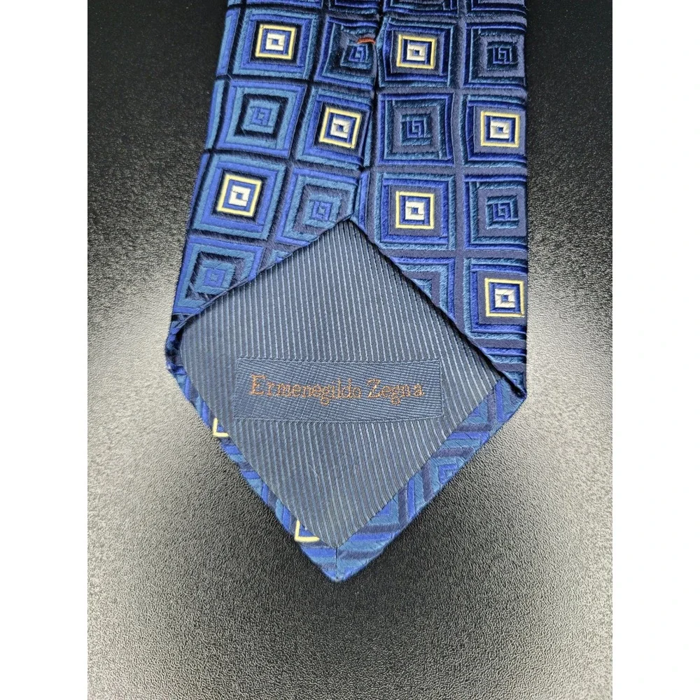 Ermenegildo Zegna Men's Necktie Blue Geometric Silk 3.75
